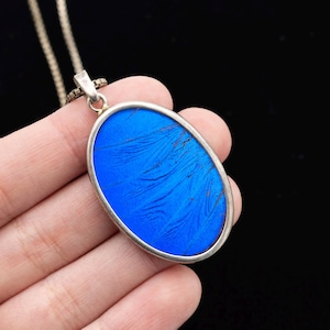 925 Sterling Silver Reversible Blue Morpho Butterfly Pendant Necklace ~ 24.5in