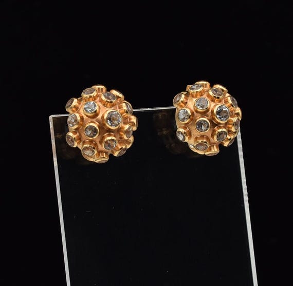 16K Rose Gold Aquamarine Sputnik Clip On Earrings