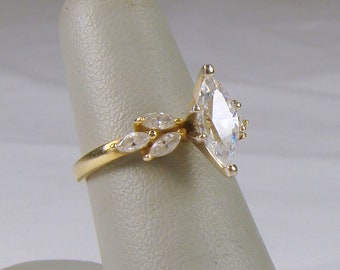 Marquise Cut Diamonique Set 14K Yellow Gold Ring ~ Size 5 1/2 (Photo# 8)