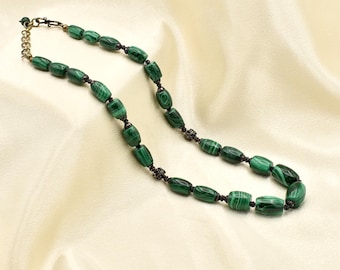 Collar de cuentas de malaquita 925 ~ 53 cm (20 3/4 pulgadas) ajustable