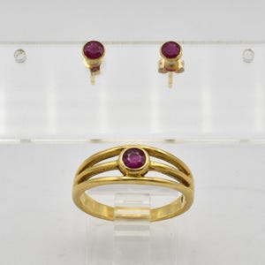 18K Ruby Ring & Stud Earrings Jewelry Set ~ Size 7 1/4 To 7 1/2