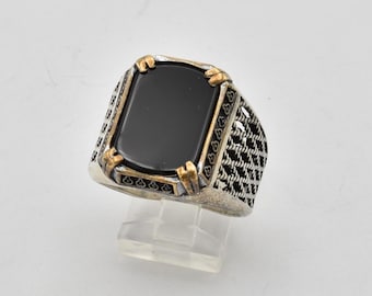 G signierter 925er schwarzer Onyxring ~ Größe 12 1/4 bis 12 1/2