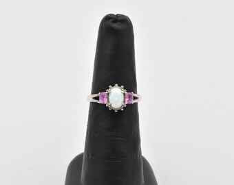 925 Opal Pink Sapphire and Accent Diamond Ring ~ US Size 7