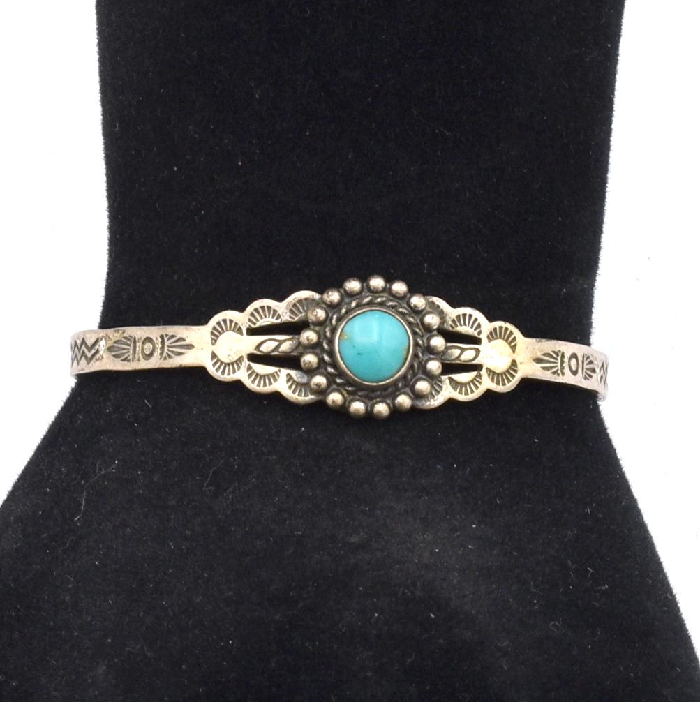 Sterling Bell Trading Post Turquoise Child's Cuff Bracelet ~ 5 5/8 Inches