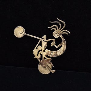 Sterling Kokopelli Motorcycle Lapel Pin Brooch ~ Signed W