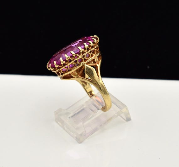 Vintage 10K Large Pink Sapphire Ring ~ Size 5 3/4 View 4