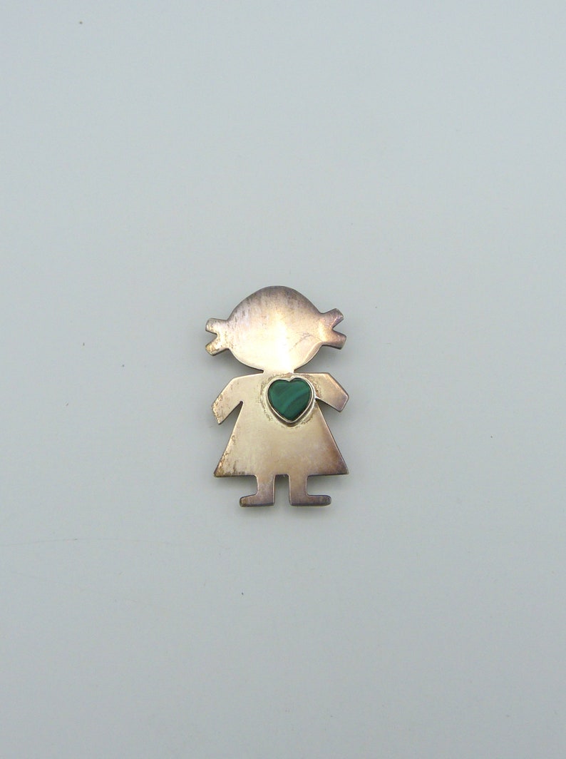 Dellapina Peru 925 Sterling Silver Figural Brooch with Malachite Heart Inlay Pendant Option 20/% OFF SALE