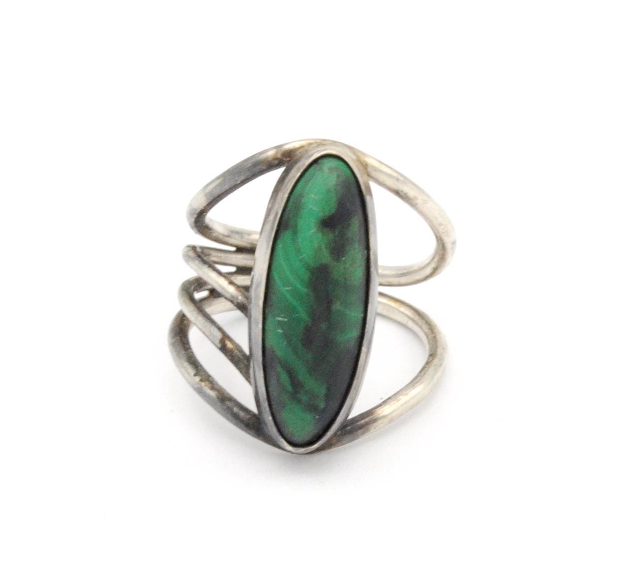 925 Malachite Free Form Designer Ring ~ Size 5 3/4 To 6