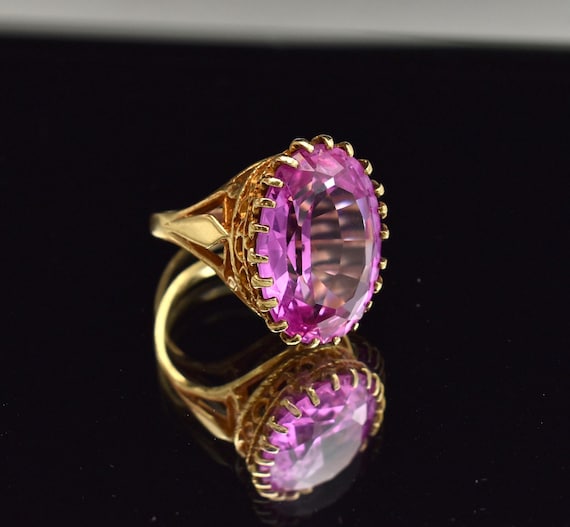 Vintage 10K Large Pink Sapphire Ring ~ Size 5 3/4