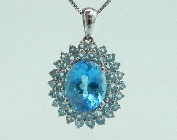 14K Topaz and Aquamarine Necklace ~ 18 1/2" - image 1