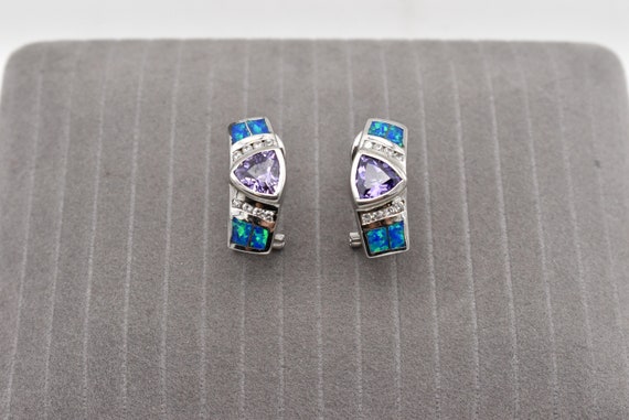 925 Purple CZ and Opal Earrings - image 4