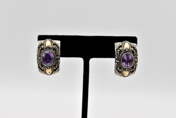 925 Amethyst and Gold Overlay Earrings - image 2