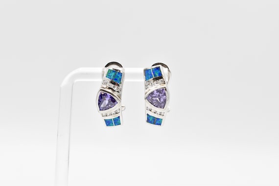 925 Purple CZ and Opal Earrings - image 1