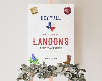 Texas Sized Birthday Welcome Sign, Editable Welcome Sign, Watercolor Welcome Sign, Texas Themed Birthday Party Welcome Sign, 18x24, 12x16