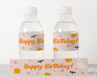 Pink Halloween Birthday Party Water Bottle Label, Party Printables, Ghoul Gang Birthday Party, Kids Birthday, Edit Yourself, Templett