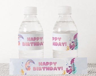 Axolotl Fun Birthday Water Bottle Label, Birthday Party Printable, Girls Birthday Party, Kids Birthday, Digital, Templett