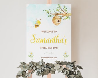 Editable Bee-day Birthday Welcome Sign, Honey Bee Themed Birthday Party, Printable Welcome Sign, Templett, 18x24, 16x20