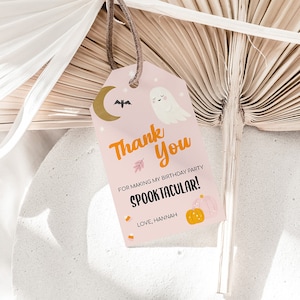 Ghoul Gang Birthday Party Favor Tag, Kids Birthday Gift Tag, Pink Halloween Birthday Party, DIY, Instant Download, Edit Yourself