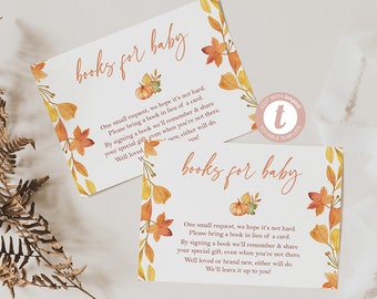 Fall in Love with Baby Shower Books for Baby Card, Fall Pumpkin Themed Shower, Orange and Yellow Leaves, Edit Yourself, Templett, Digital