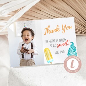 Ice Cream Birthday Thank You Card, We All Scream FOUR Ice Cream Birthday, Thank You Card, Ice Cream Social, Boy, Templett, Instant Download