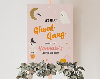 Pink Halloween Birthday Party Welcome Sign, Ghoul Gang Themed Party, Printable Welcome Sign, 16x20, 18x24, Templett, Edit Yourself