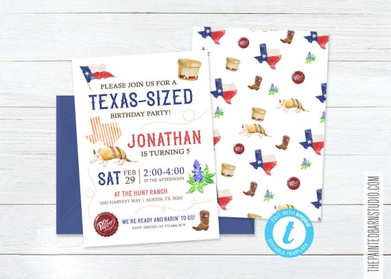 Texas Sized Birthday Invitation Texas Themed Birthday Party | Etsy