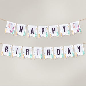 Watercolor Axolotl Birthday Party Banner, Happy Birthday Printable Banner, DIY, Editable Digital Download, Templett