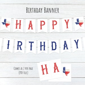 Texas Sized Birthday Themed Printable Party Decorations, Printable Birthday Banner, Boy or Girl Birthday, Easy to Print, Customizable
