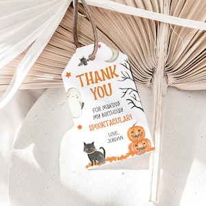 Spooky Birthday Party Favor Tag, Kids Birthday Gift Tag, Halloween Birthday Party, DIY Thank You Tag, Instant Download, Edit Yourself