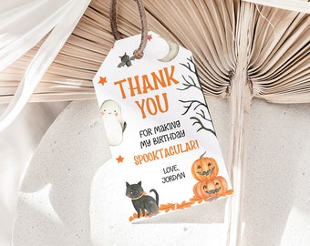 Spooky Birthday Party Favor Tag, Kids Birthday Gift Tag, Halloween Birthday Party, DIY Thank You Tag, Instant Download, Edit Yourself