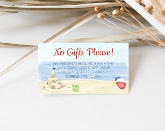 No Gifts Please Insert, Beach Party Birthday, Girl, Boy, No Gifts Invitation Insert, Kids Birthday, Printable, Digital
