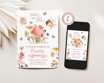 Editable Fairy Garden Birthday Party Invitation, Magical Floral Birthday, Enchanted Fairy Princess Party, Digital, Templett