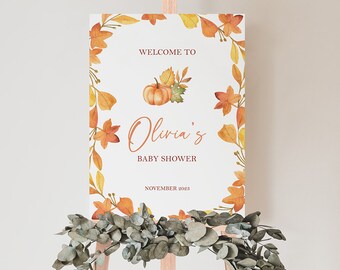 Fall in Love Baby Shower Welcome Sign, 16x20, 18x24, Baby Shower Party Printable, Fall Leaves Welcome Sign, Templett, Edit Yourself, Digital