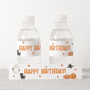 Spooky Birthday Party Water Bottle Label, Party Printables, Halloween Birthday Party, Kids Birthday, Editable, Templett
