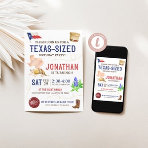 Texas Sized Birthday Invitation, Texas Themed Birthday Party, Boy, Girl, Templett, Instant Download, Editable Digital File, 4283577