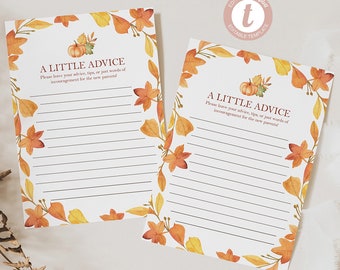 Fall in Love with Baby Shower Advice Card, Fall Leaves and Pumpkin Shower Theme, Shower Games, Edit Yourself, Digital File, Templett