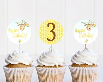 Bee-day Birthday Party Cupcake Toppers, Honey Bee Party, Kids Birthday, Girl, Digital Download, Templett