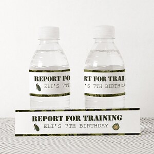 Army Training Birthday Water Bottle Label, Birthday Party Printables, Military Birthday Party, Kids Birthday, Boy, Camo, Editable