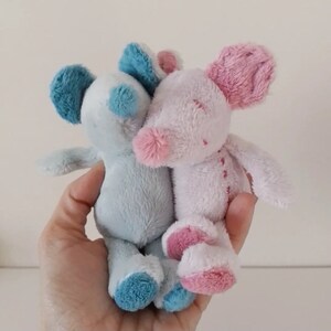 Little mice mini plush, staffed animals, vintage MEXX, pink mouse plush, blue mouse plush