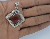 Carnelian Pendant,Solid 925 Sterling Silver Pendant,Vintage Pendant,Red Stone Genuine Gemstone Birthstone Pendant Necklace Celtic SALE AAA