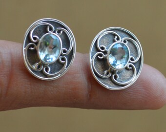 8 MM ROUND turquoise blue fire opal cabochon bijoux en argent simple Boucles d/'oreilles Clou