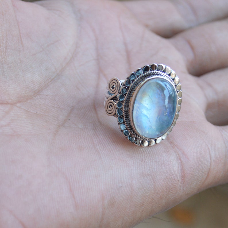 Natural Rainbow Moonstone Ring,925 Sterling Silver Ring,Handmade Ring,Blue Flash Rainbow Moonstone Jewelry,Oval Gemstone Ring amazing Rings