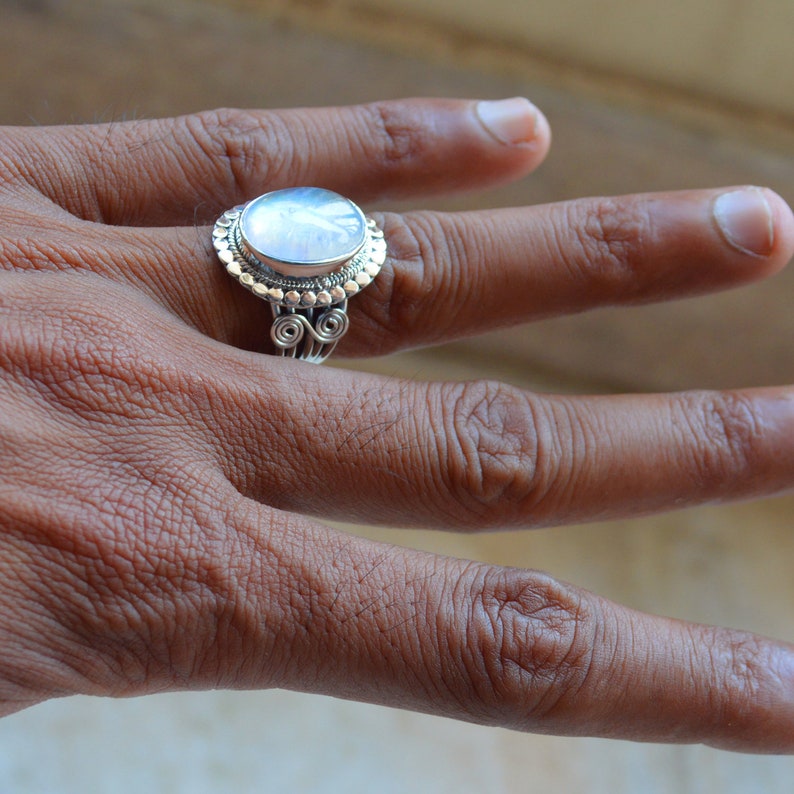 Natural Rainbow Moonstone Ring,925 Sterling Silver Ring,Handmade Ring,Blue Flash Rainbow Moonstone Jewelry,Oval Gemstone Ring amazing Rings