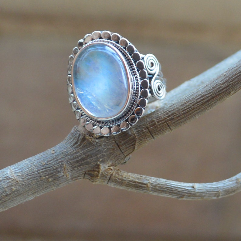 Natural Rainbow Moonstone Ring,925 Sterling Silver Ring,Handmade Ring,Blue Flash Rainbow Moonstone Jewelry,Oval Gemstone Ring amazing Rings