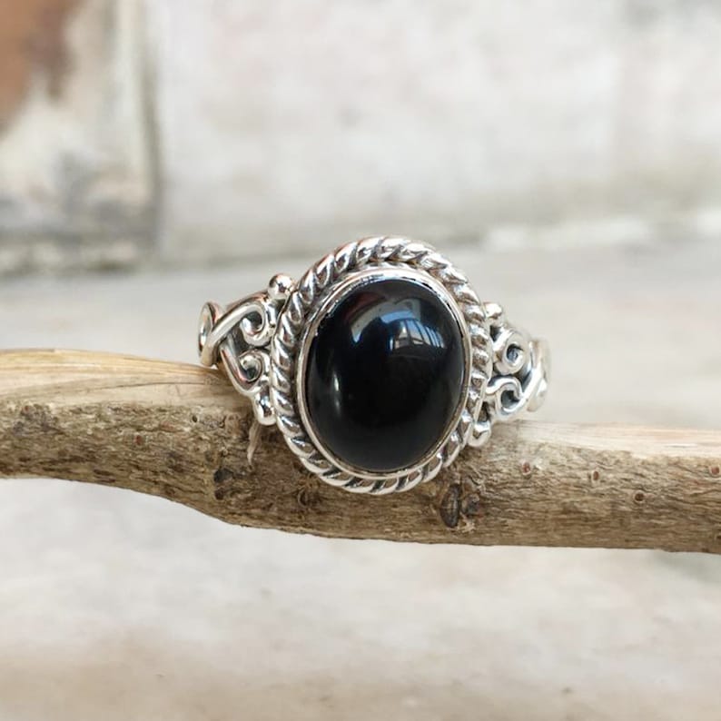 Natural Black Onyx Ring-925 Sterling Silver Ring-Handmade Silver Stone Classy Ring-Birthday Gift For Her christmas gift ring-Promise Rings