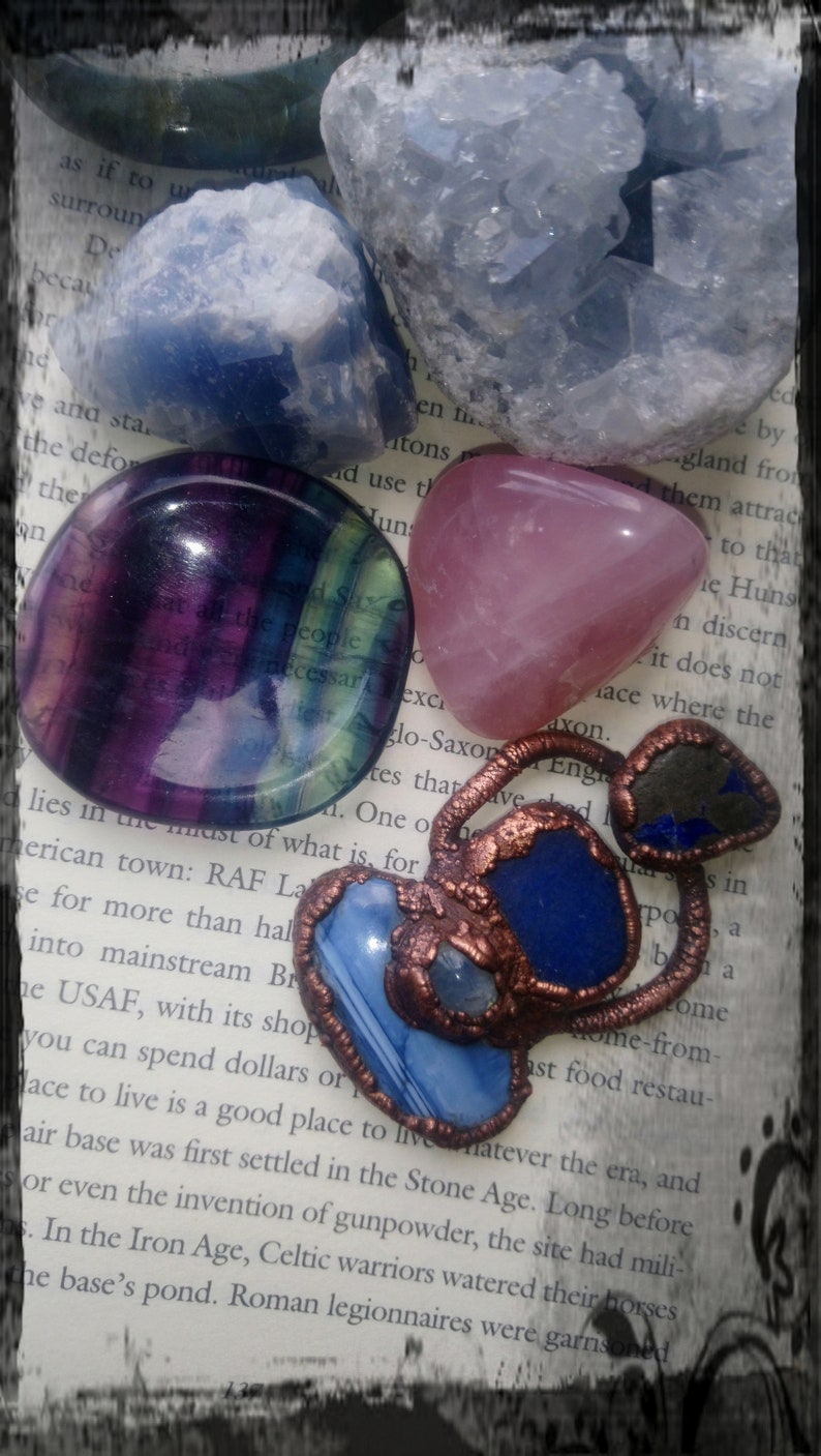 Gorgeous copper electroformed blue opal and blue aventurine pendant with lapis lazuli and moonstone accents