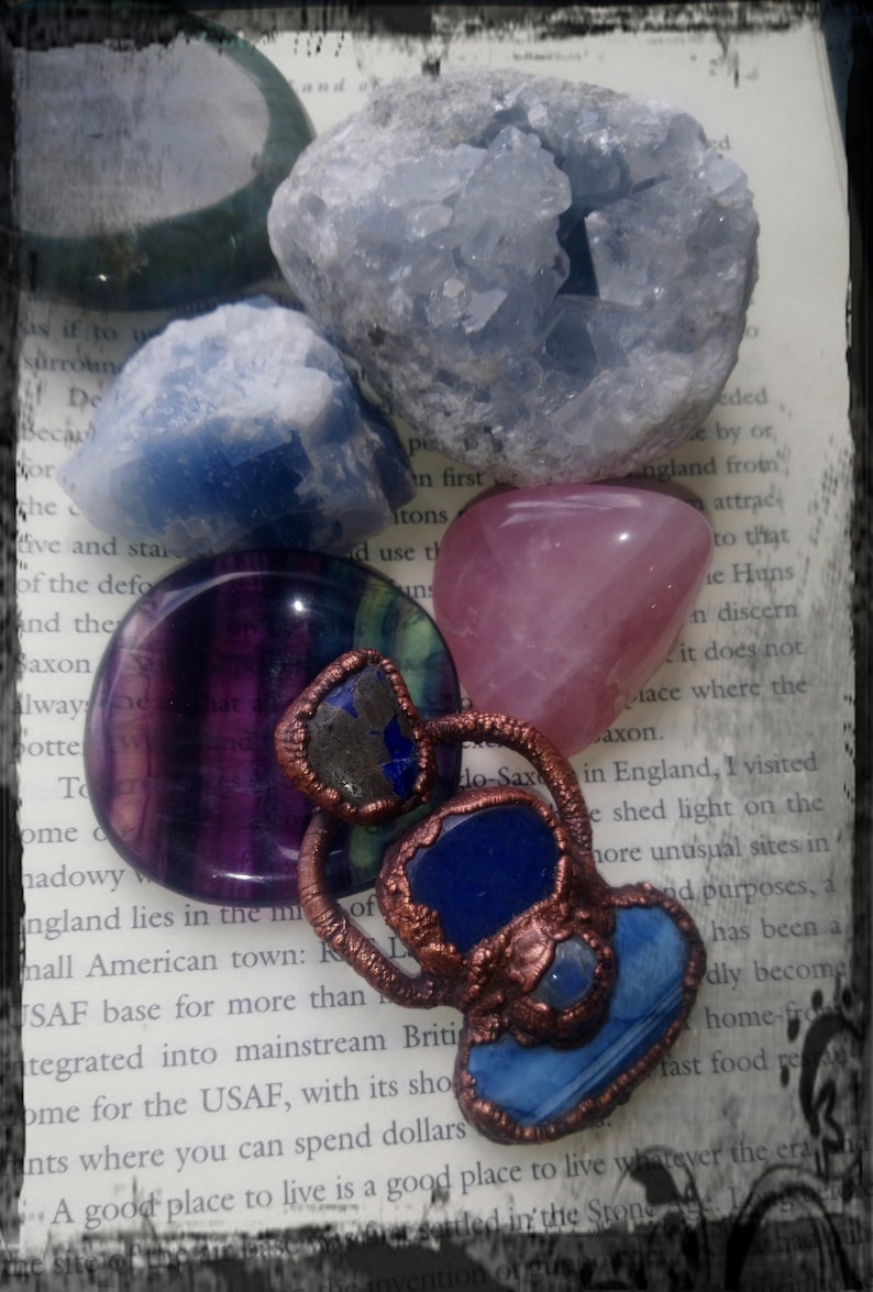 Gorgeous copper electroformed blue opal and blue aventurine pendant with lapis lazuli and moonstone accents