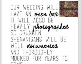 Open Bar Wedding Sign Digital Download