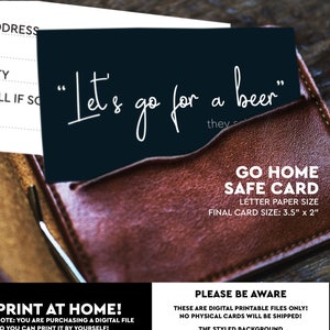 Tarjeta Go Home Safe, Tarjeta Hangover, Etiqueta de tarjeta Drive Safe, Tarjeta No conduzco esta noche,