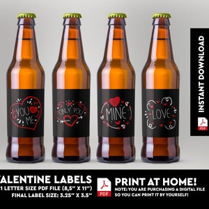 Etiquetas de cerveza para imprimir para San Valentín, etiquetas de cerveza para hacer tú mismo, Beer Mine, ¿Quieres cerveza, mi Valentín?, Te quiero mucho, Beery, regalo de San Valentín, Ask Valentine